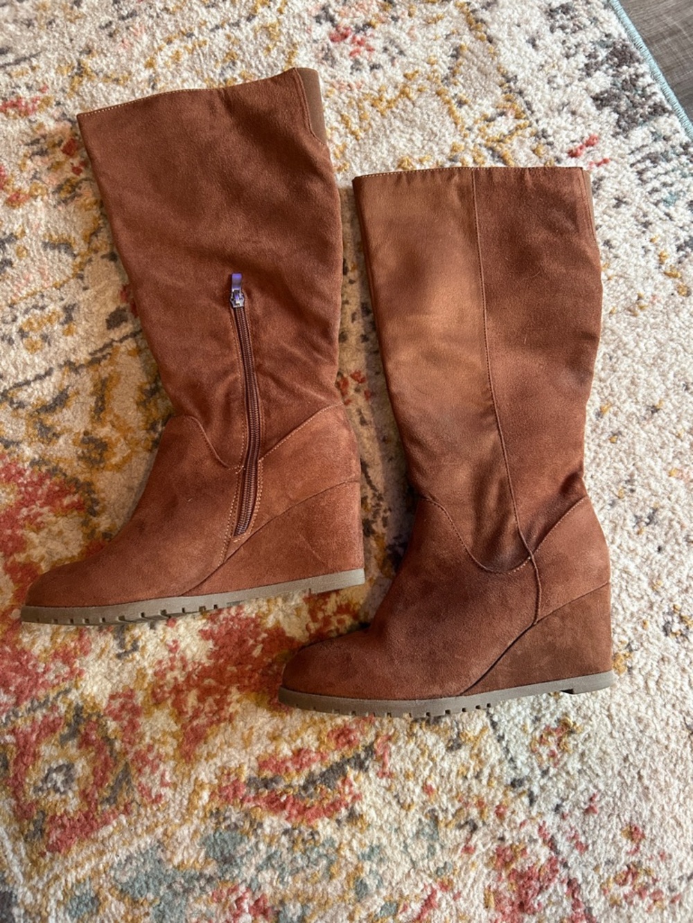 Women's Brown Suede Wedge Knee Boots